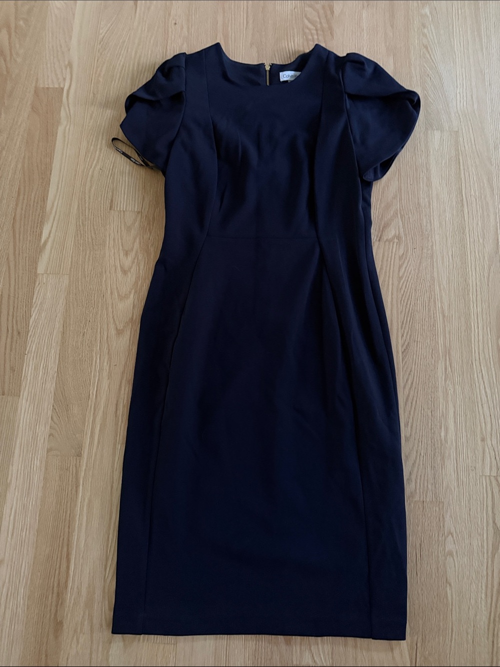 Calvin Klein Navy Puff-Sleeve Midi Dress